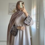 Abaya Perle Taupe – Manche Fleurie